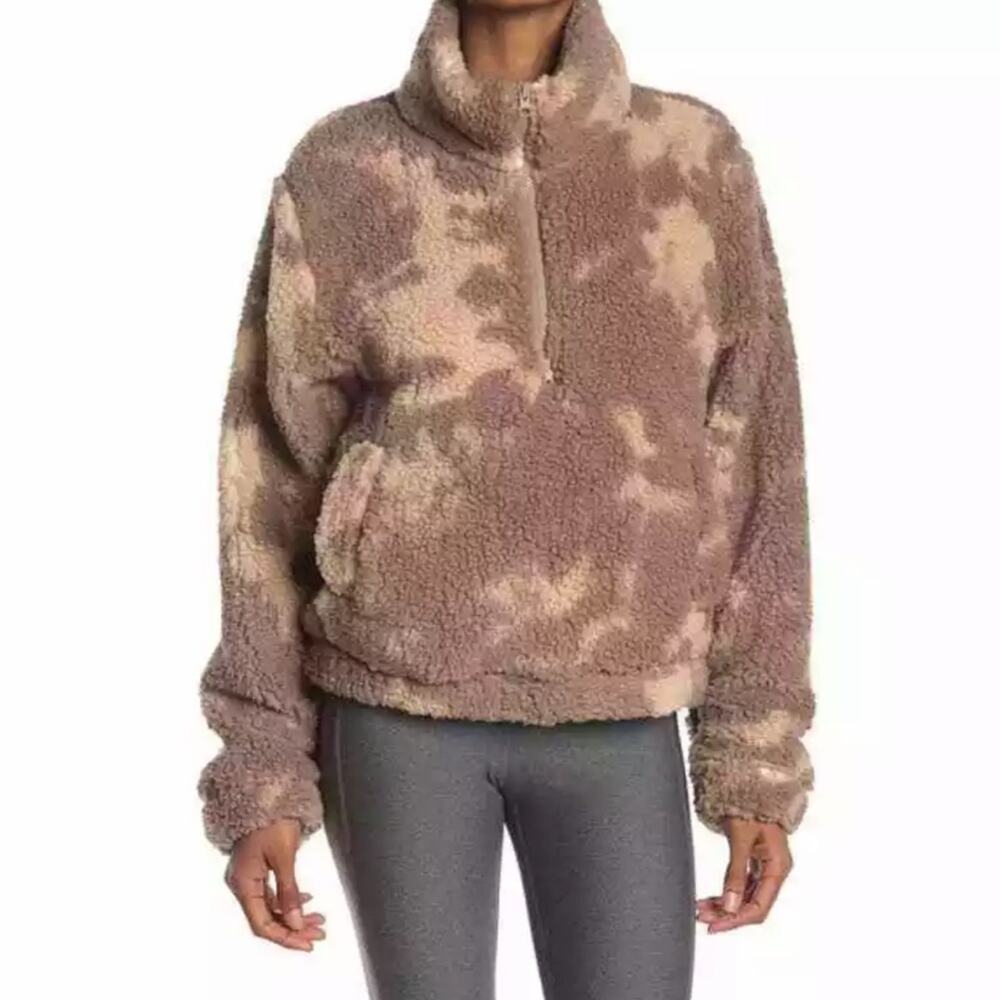 New Sage Collective Teddy Jacket Half Zip Pullover Sherpa Fleece Brown Tan Large